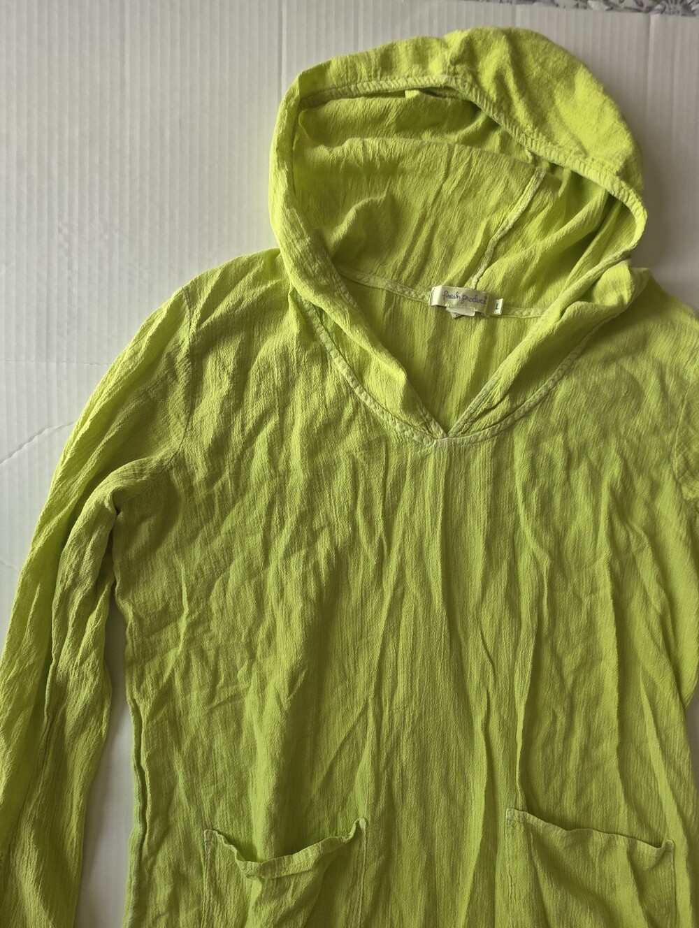 Fresh Produce Lime green Cotton Tunic Shirt Hooded Long Sleeve Lagenlook Coastal - Picture 3 of 7